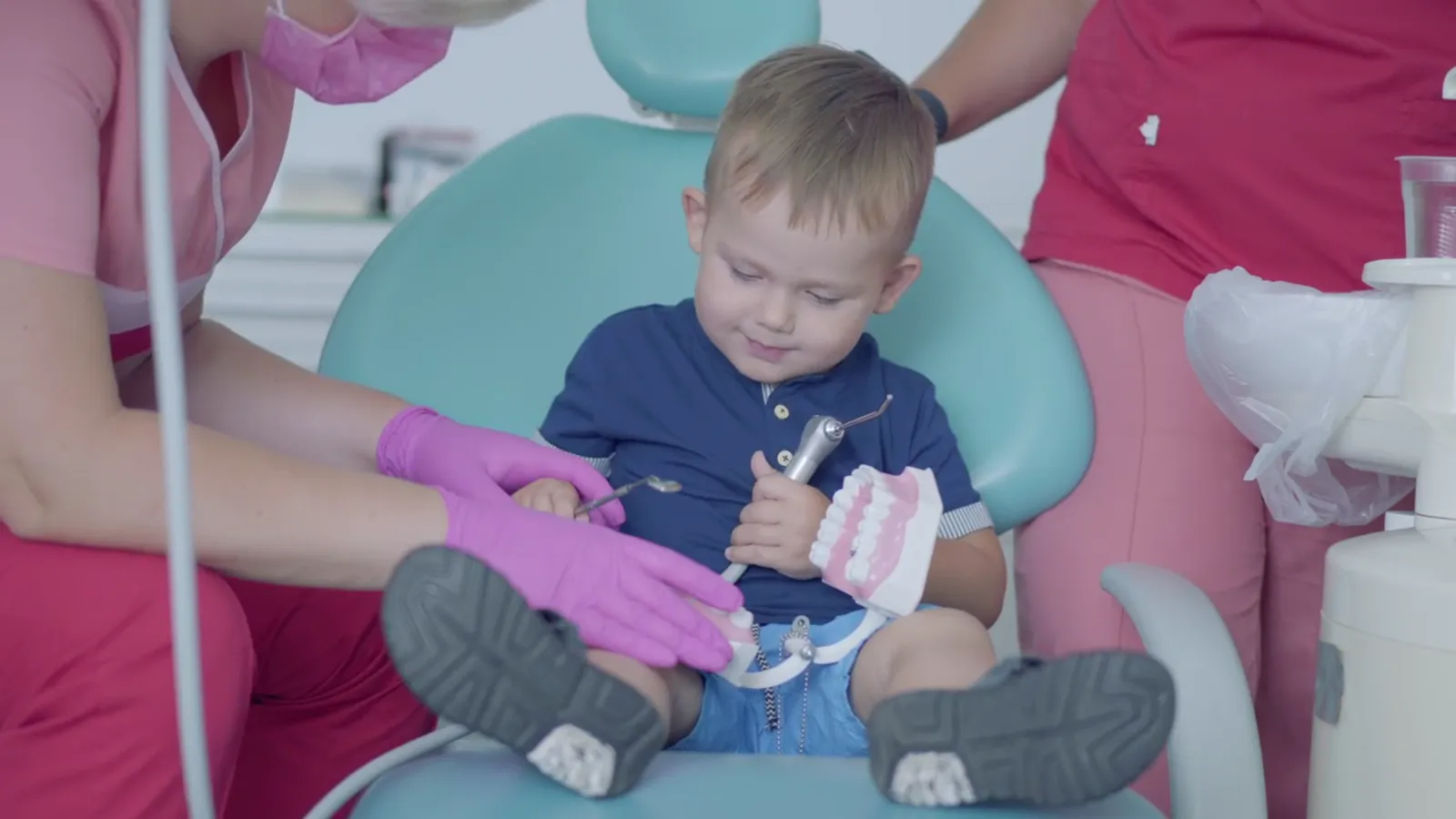 A young boy at the dentist