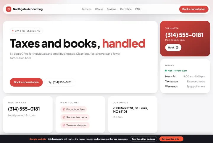 Bento sample website for a cpa & tax