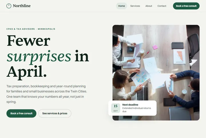 Sample website for Northline Tax & Advisory