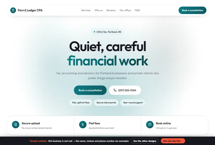 Glow sample website for a cpa & tax