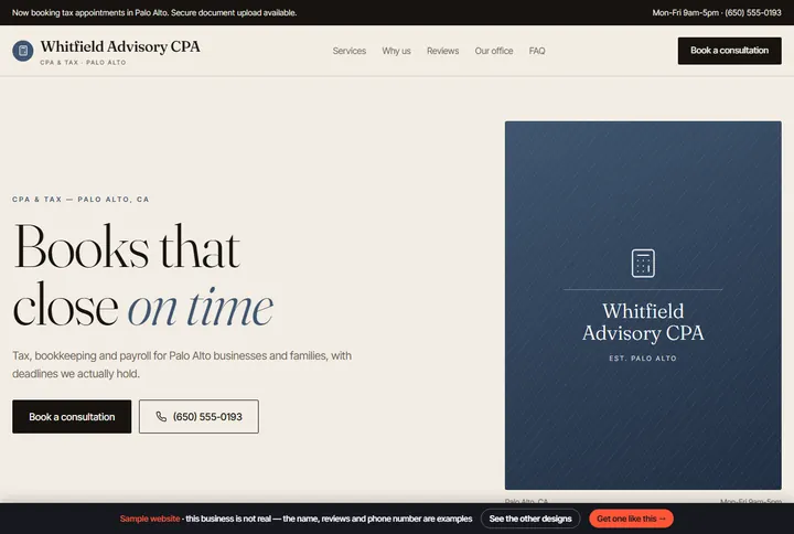 Paper sample website for a cpa & tax