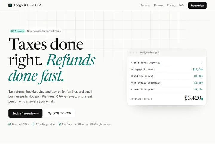 Sample website for Ledger & Lane CPA