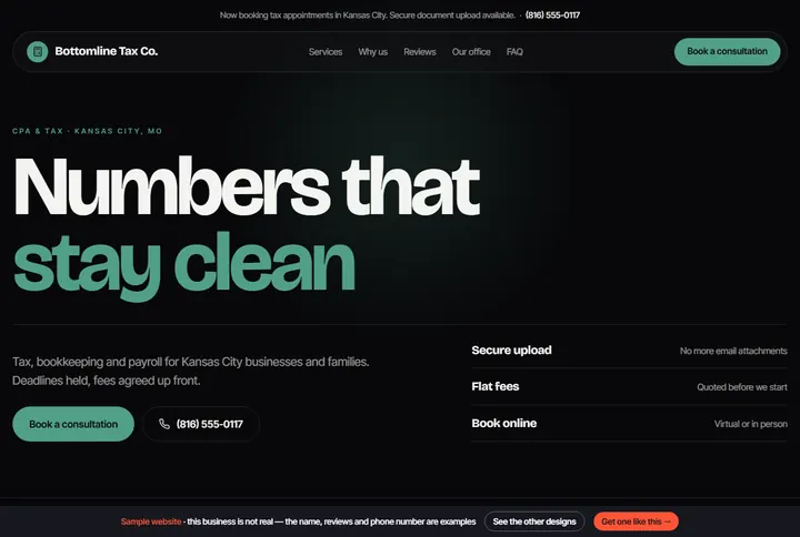 Pulse sample website for a cpa & tax