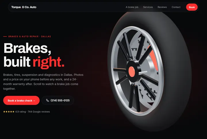 Sample website for Torque & Co. Auto