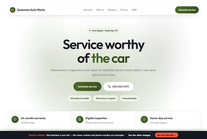 Glow sample website for a auto repair