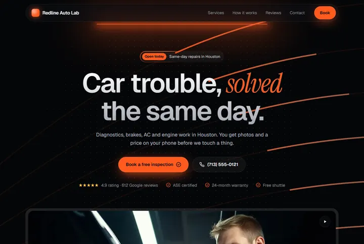 Sample website for Redline Auto Lab