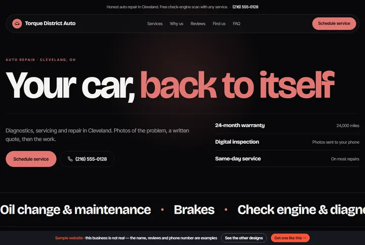 Pulse sample website for a auto repair