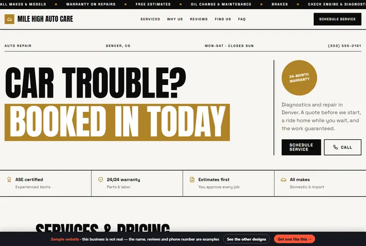Swiss sample website for a auto repair