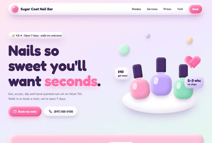 Sample website for Sugar Coat Nail Bar