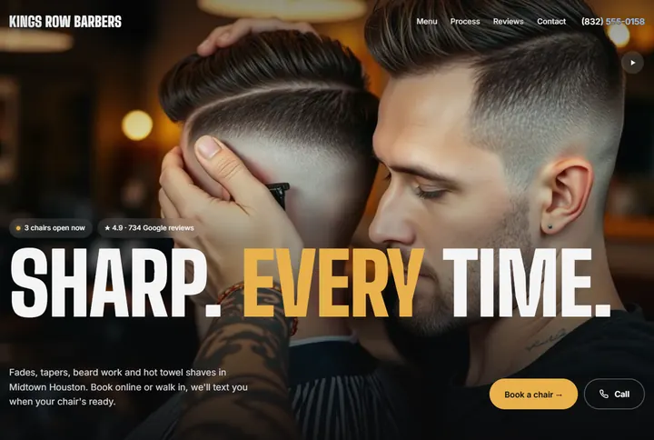 Sample website for Kings Row Barbers