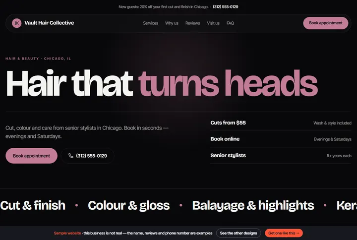 Sample website for a hair & beauty salon