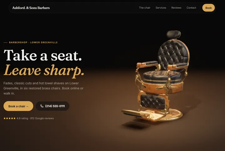 Sample website for Ashford & Sons Barbers