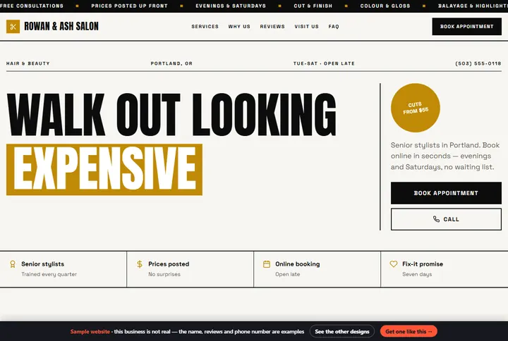 Swiss sample website for a hair & beauty salon