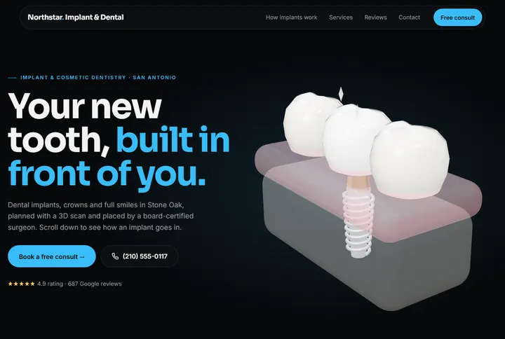 Sample website for Northstar Implant & Dental