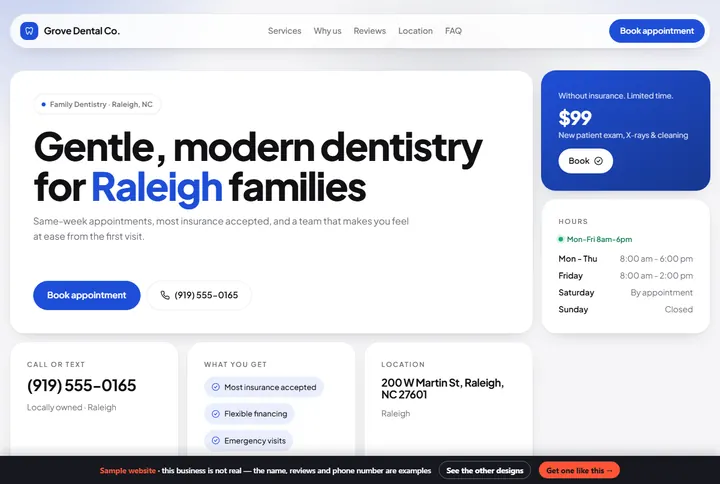 Bento sample website for a dental practice