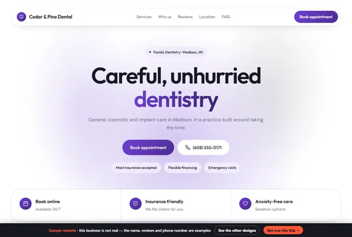 Glow sample website for a dental practice