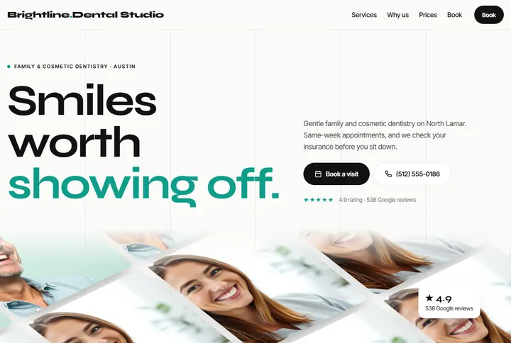 Sample website for Brightline Dental Studio