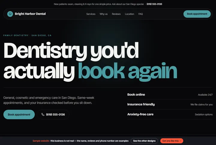 Pulse sample website for a dental practice