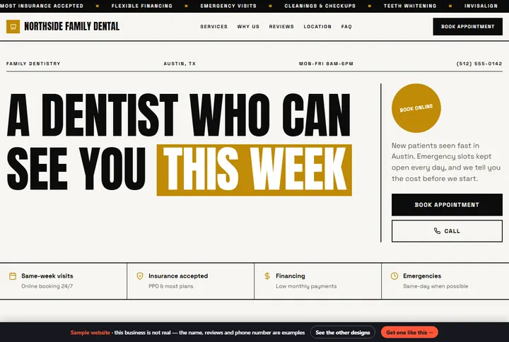 Swiss sample website for a dental practice