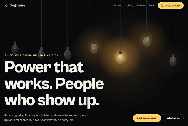 Sample website for Brightwire Electric