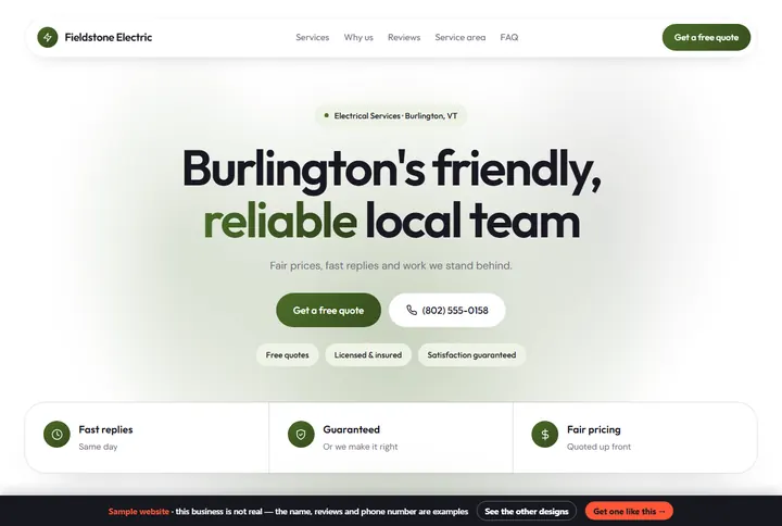Glow sample website for a electrician