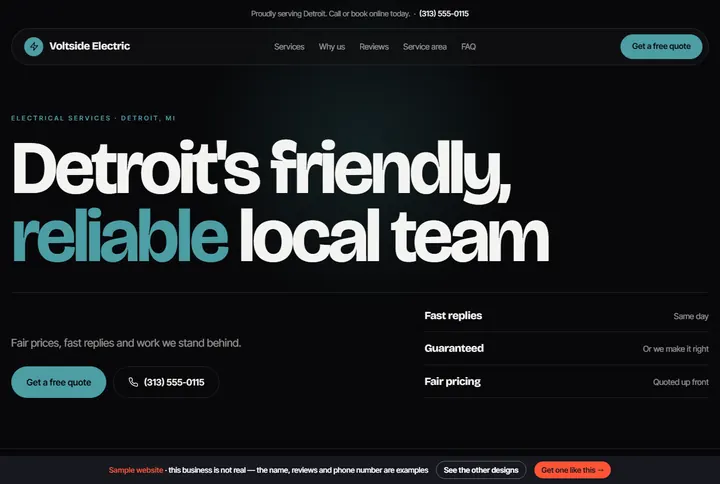 Sample website for a electrician