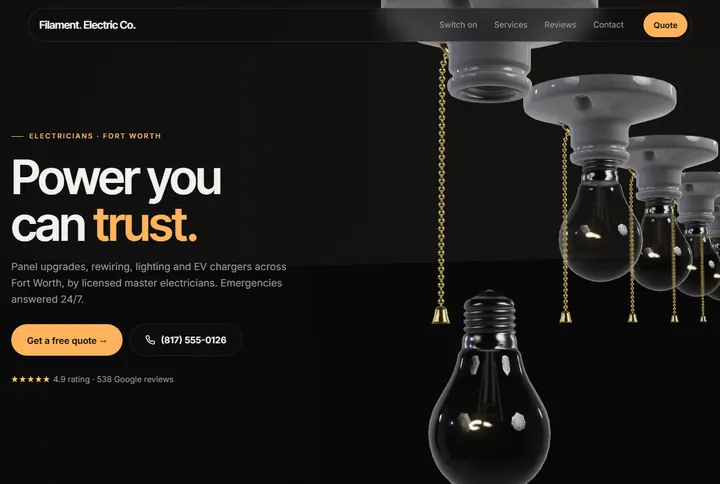 Sample website for Filament Electric Co.