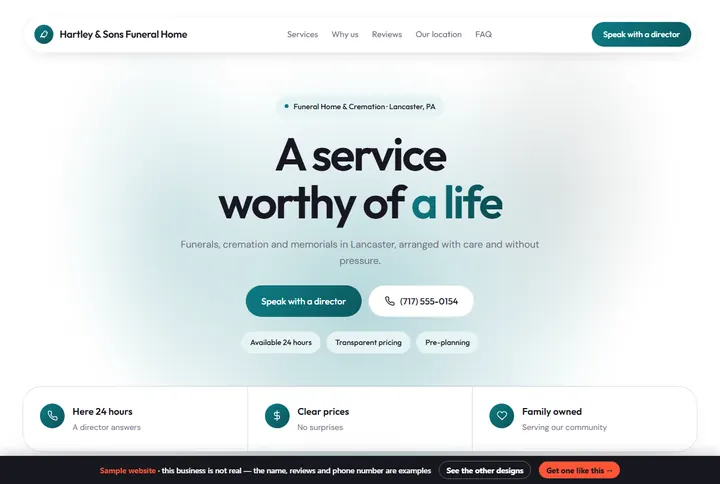 Glow sample website for a funeral home