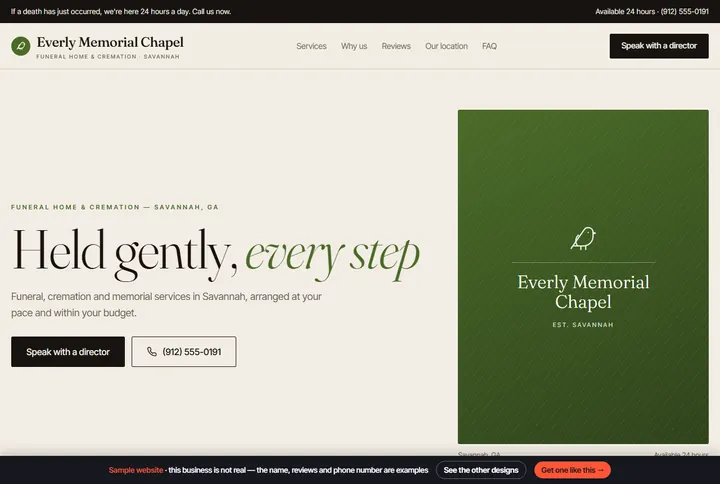Sample website for a funeral home