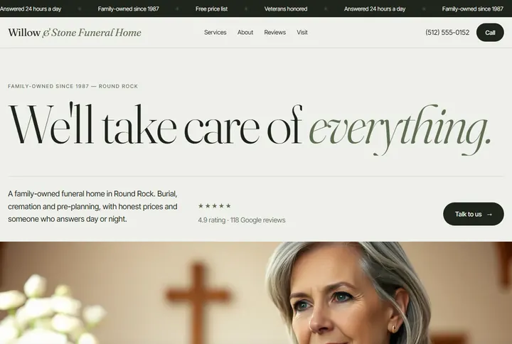Sample website for Willow & Stone Funeral Home