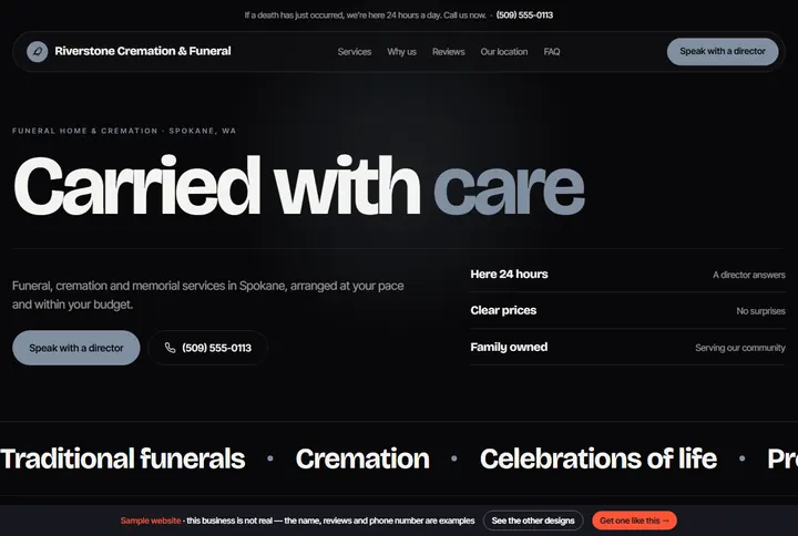 Pulse sample website for a funeral home