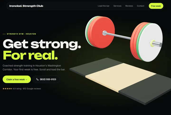 Sample website for Ironclad Strength Club