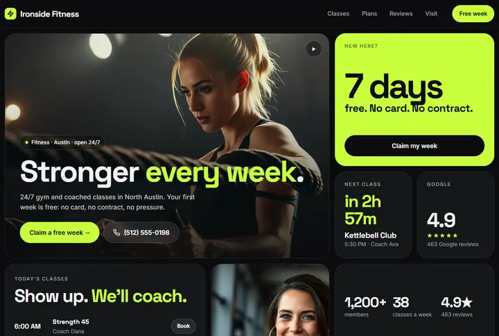 Sample website for Ironside Fitness