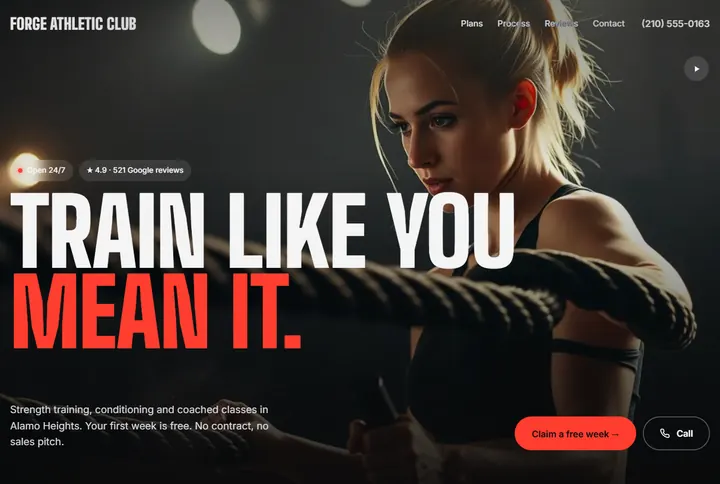 Sample website for Forge Athletic Club