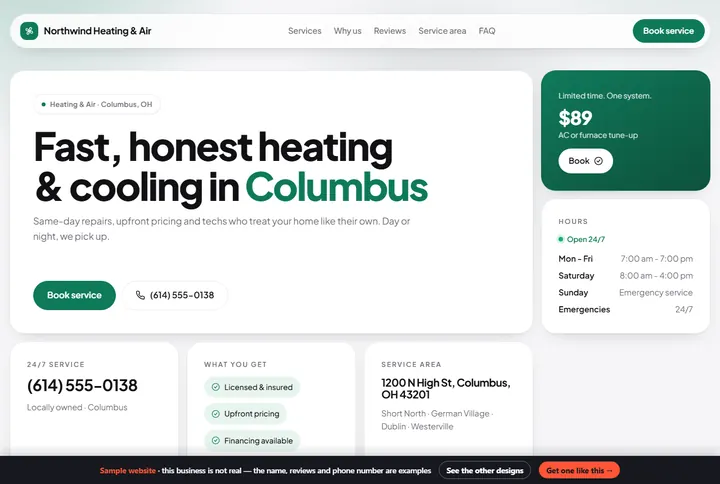 Sample website for a heating & air
