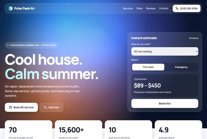 Sample website for Polar Peak Air