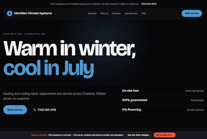 Pulse sample website for a heating & air