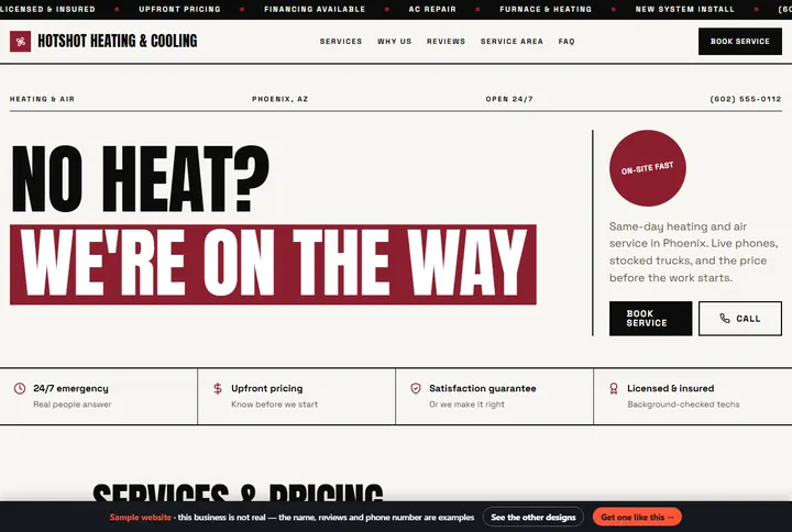 Swiss sample website for a heating & air