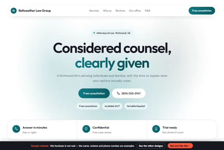 Glow sample website for a law firm