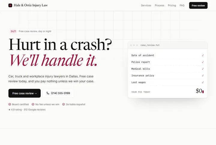Sample website for Hale & Ortiz Injury Law