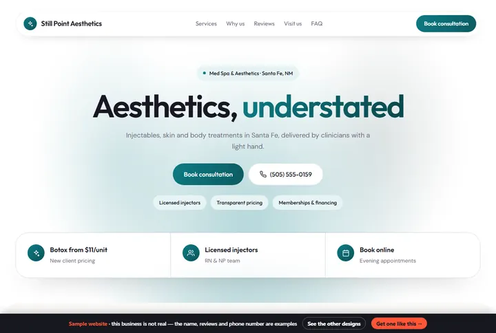 Sample website for a med spa