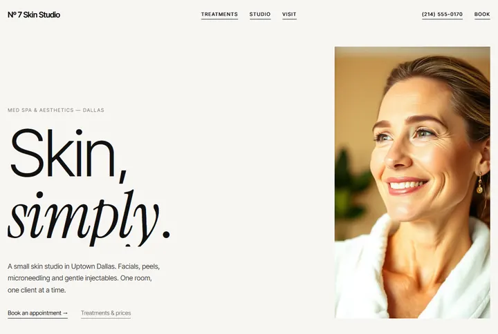 Sample website for Nº 7 Skin Studio