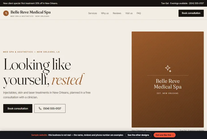 Paper sample website for a med spa