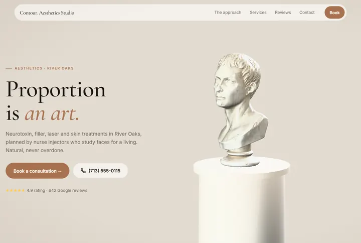 Sample website for Contour Aesthetics Studio