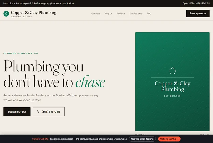 Paper sample website for a plumber