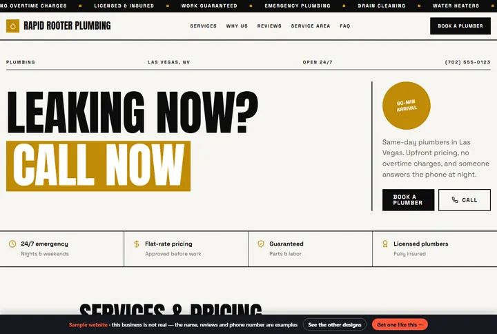 Sample website for a plumber