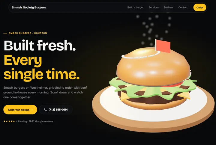 Sample website for Smash Society Burgers