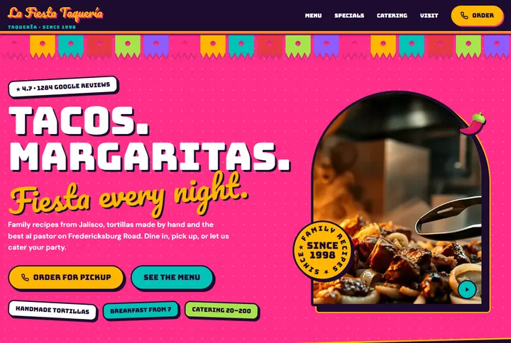 Sample website for La Fiesta Taquería