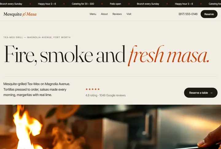 Sample website for Mesquite & Masa