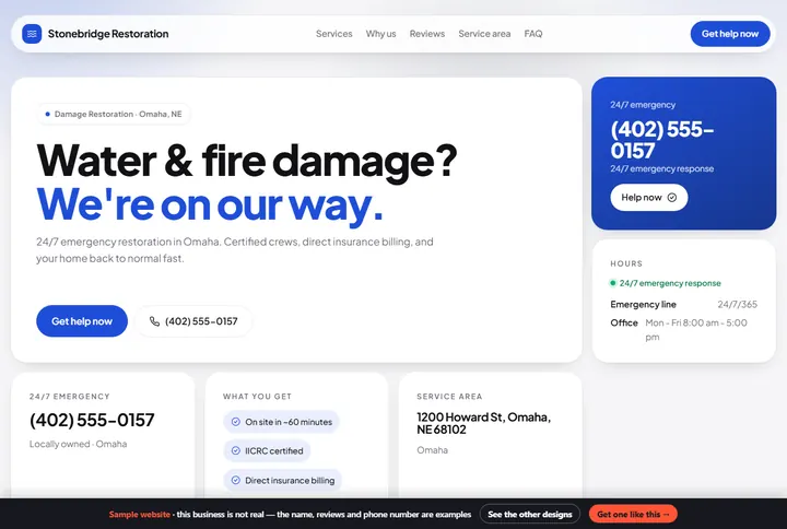 Bento sample website for a damage restoration
